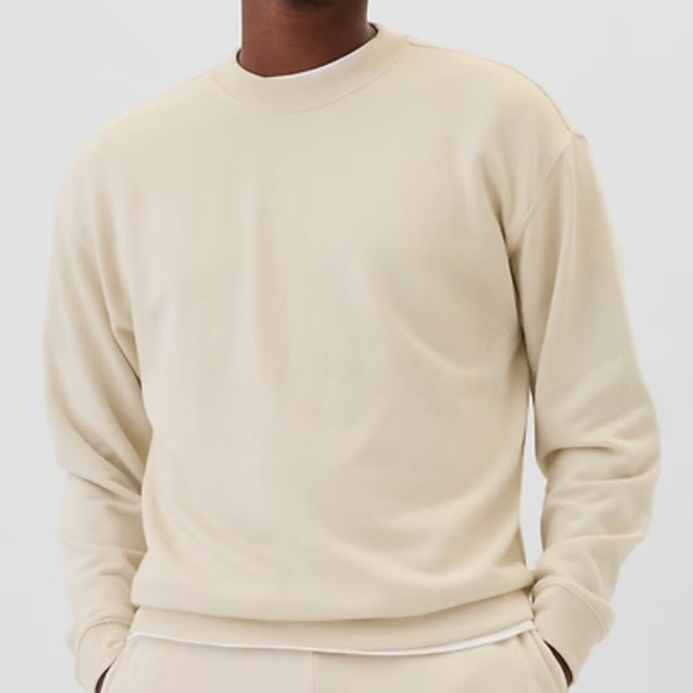 Gap Factory Mens Relaxed Textured Crewneck Sweatshirt, Tan Chino, Large, EUC